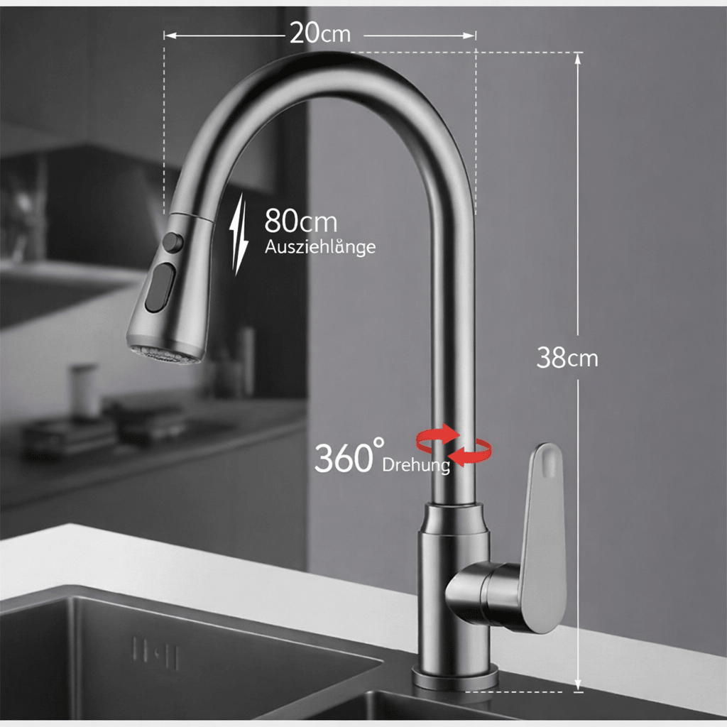 SWIVELUX – Elegant kitchen faucet with pull-out function and 360° rotation