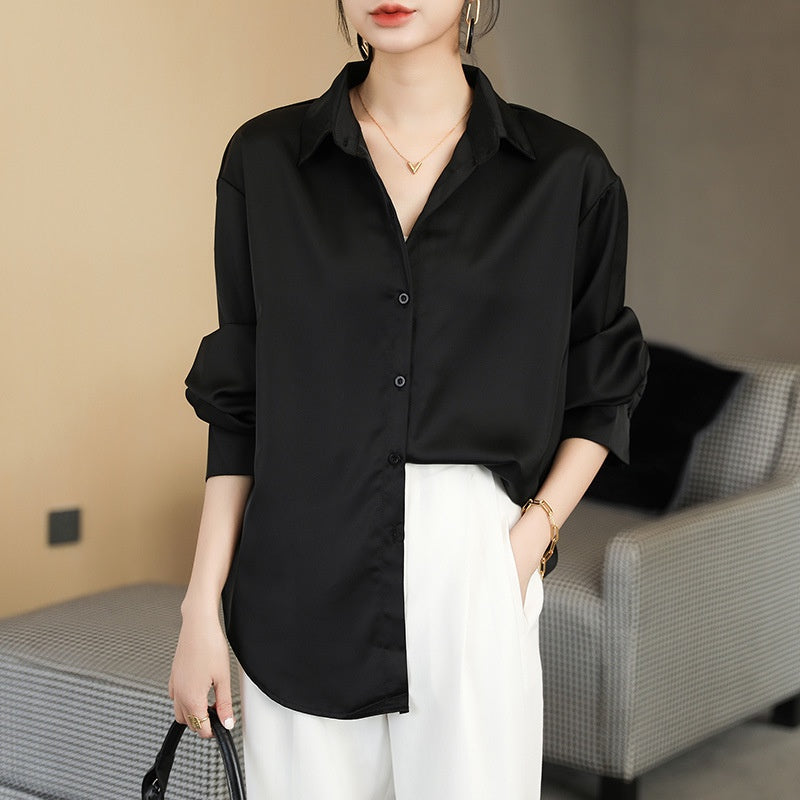 Tessa - Versatile Silk Top Luxurious Satin, Long Sleeves