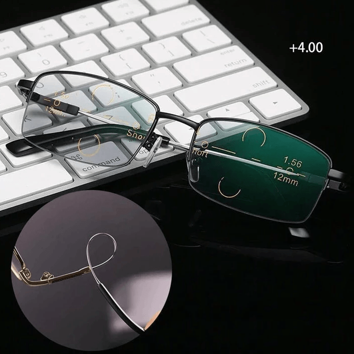 Titanium Progressive Distance and Near Vision Dual-Use Reading Glasses