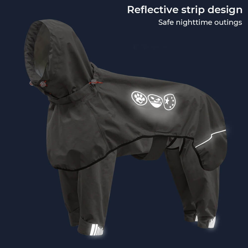 Waterproof Dog Raincoat with Four Legs and Reflective Pattern Hood