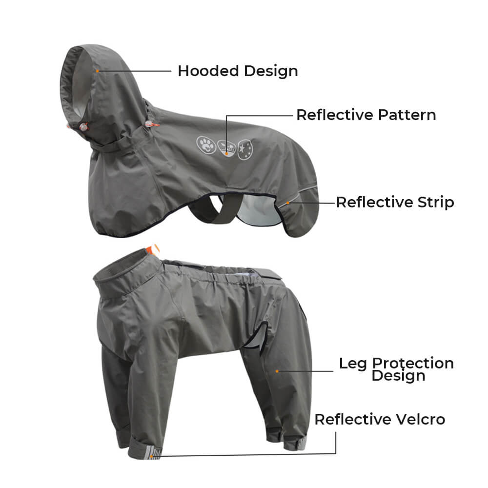 Waterproof Dog Raincoat with Four Legs and Reflective Pattern Hood