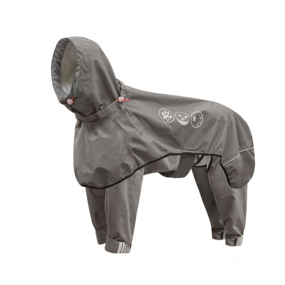 Waterproof Dog Raincoat with Four Legs and Reflective Pattern Hood