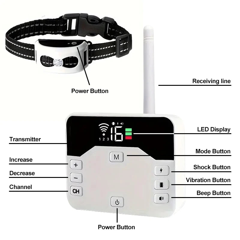 Wireless Fence & Training Collar 2-in-1 - Waterproof & Rechargeable