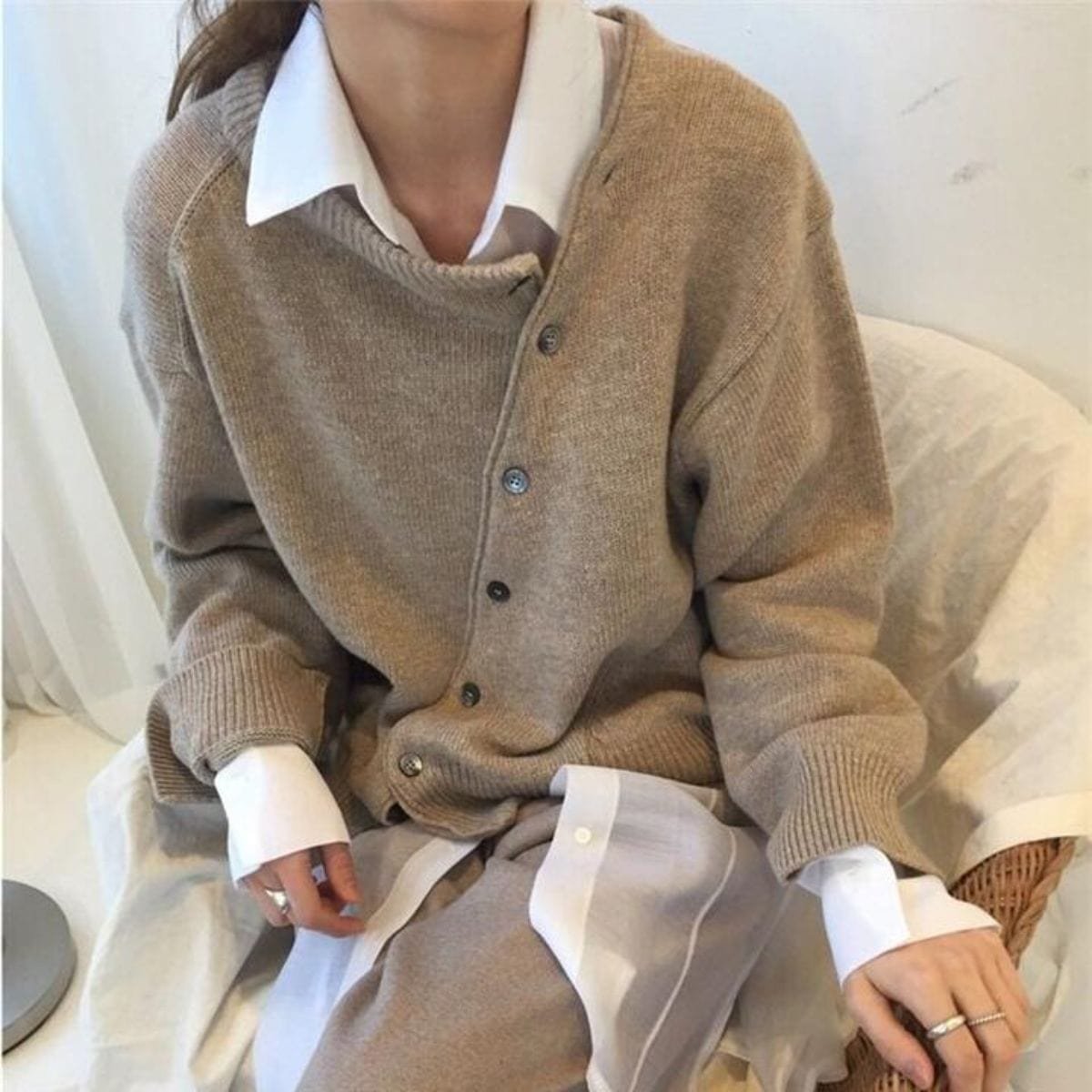 Women's - Cashmere Cardigan - Comfortable Button Placket - Elegant, Soft Autumn Knitwear for Stylish Women