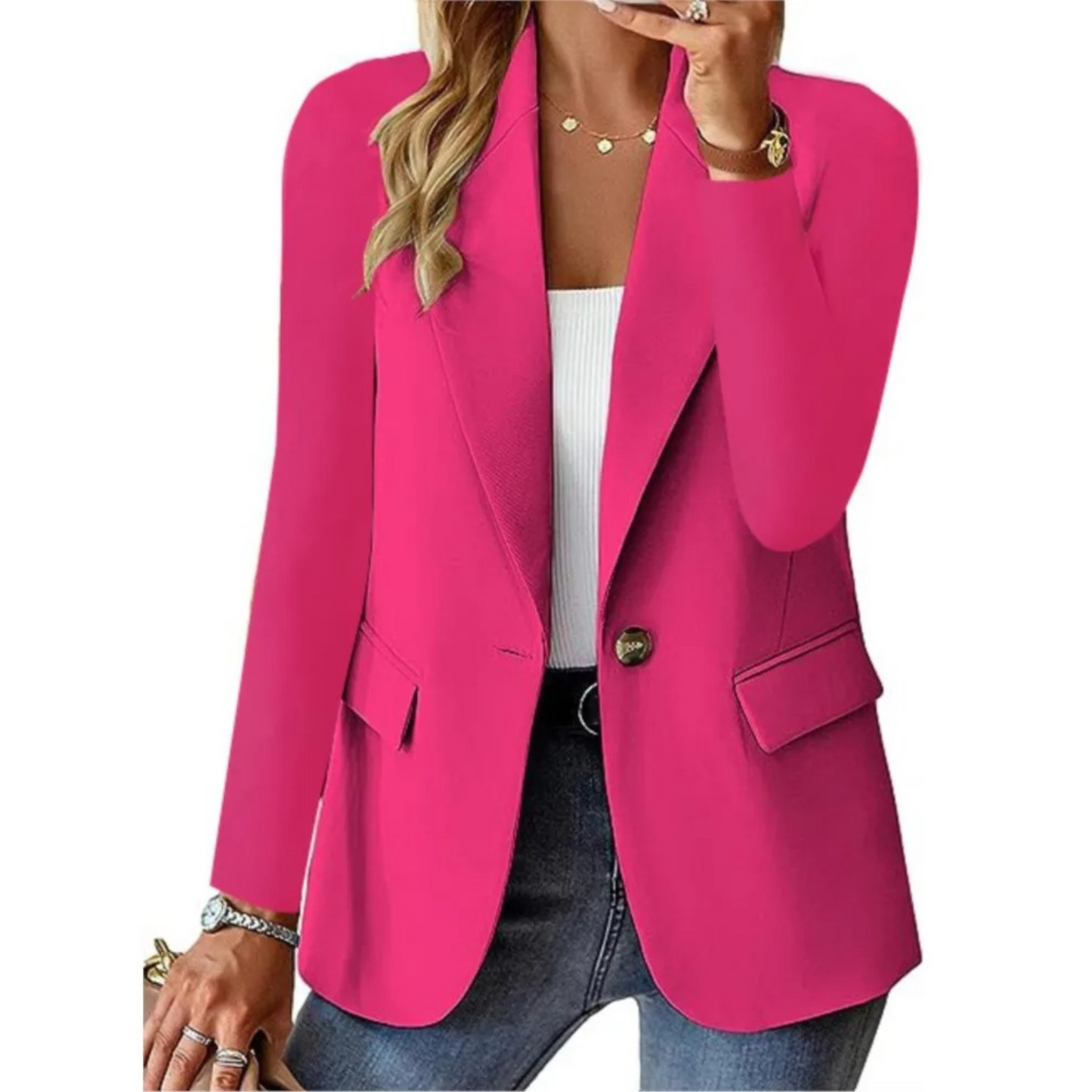 Women's Long Sleeve Slim Fit Blazer with Buckle - Autumn Edition