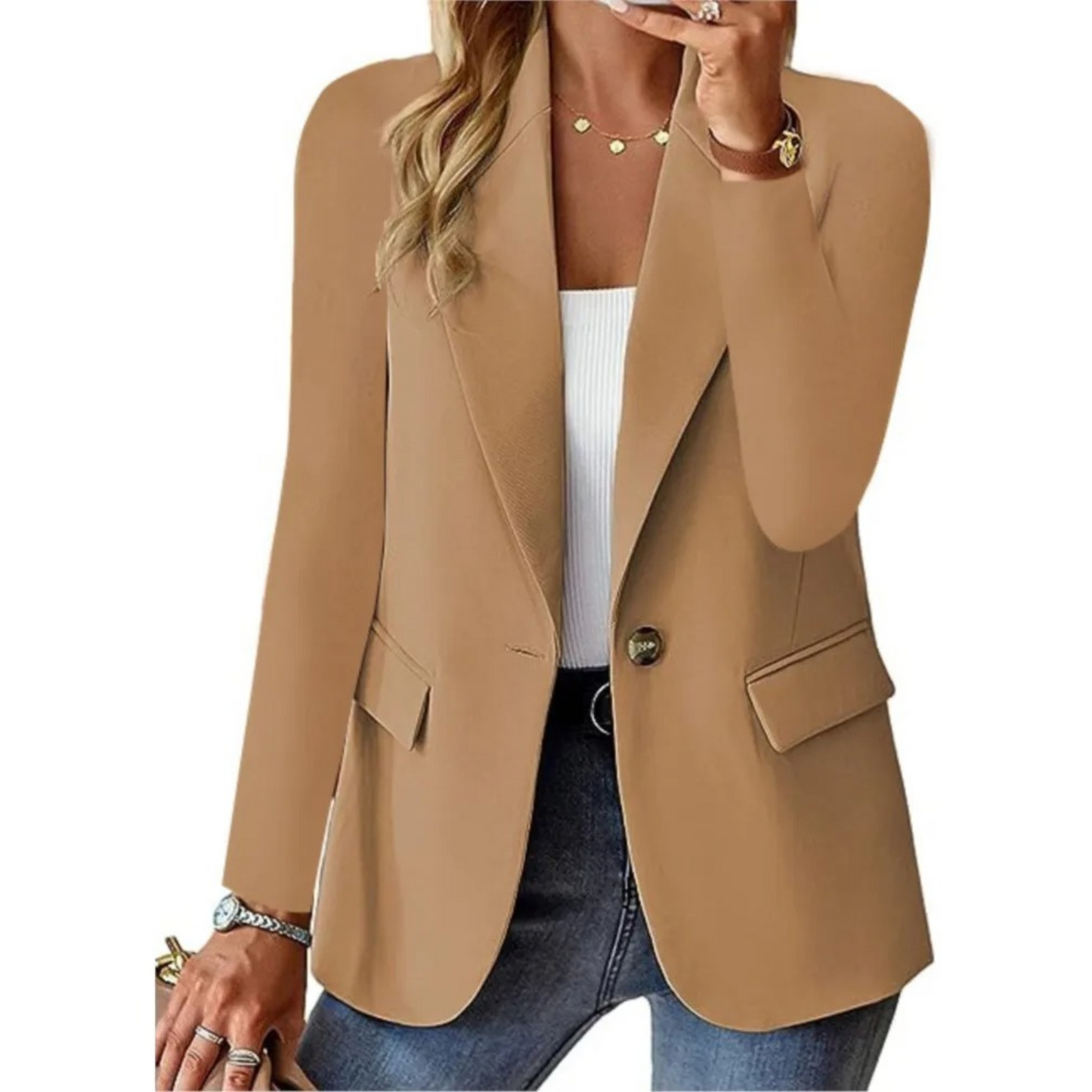 Women's Long Sleeve Slim Fit Blazer with Buckle - Autumn Edition