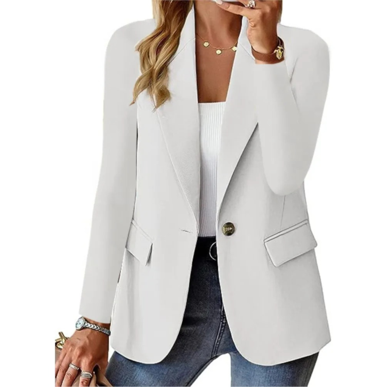 Women's Long Sleeve Slim Fit Blazer with Buckle - Autumn Edition