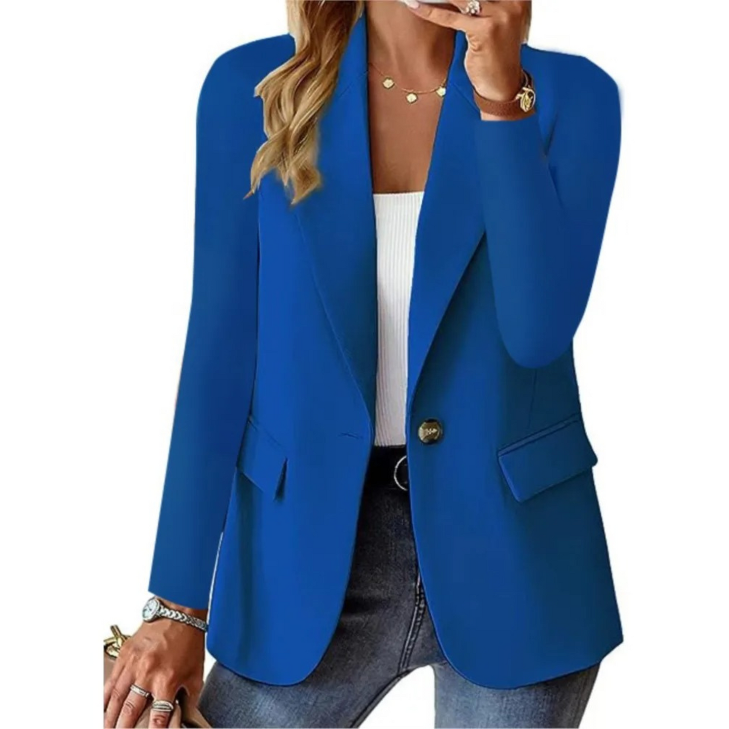 Women's Long Sleeve Slim Fit Blazer with Buckle - Autumn Edition