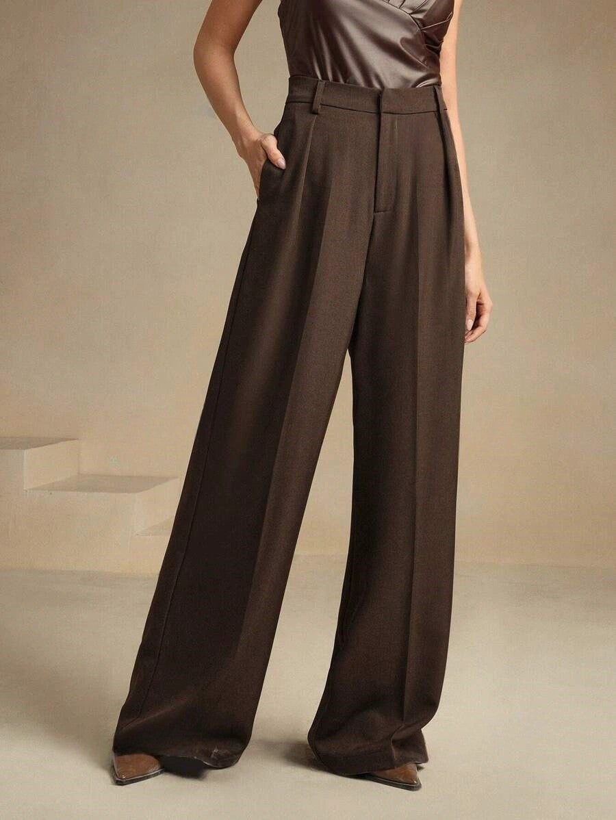 Women's Wide-Leg Trousers with High-Waist Pleats for a Professional Look