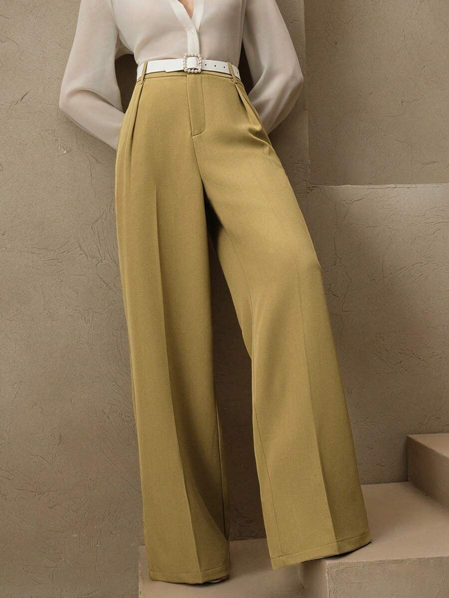 Women's Wide-Leg Trousers with High-Waist Pleats for a Professional Look