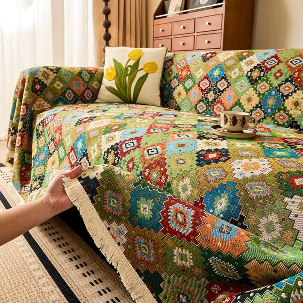 Zahara Geometric Tribal Kilim Sofa Cover